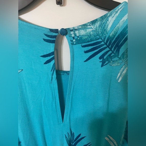 Lane Bryant Teal Maxi Dress Womens Size 22/24 Palm Leaf Ruffled Tie Waist Beach - Picture 9 of 10